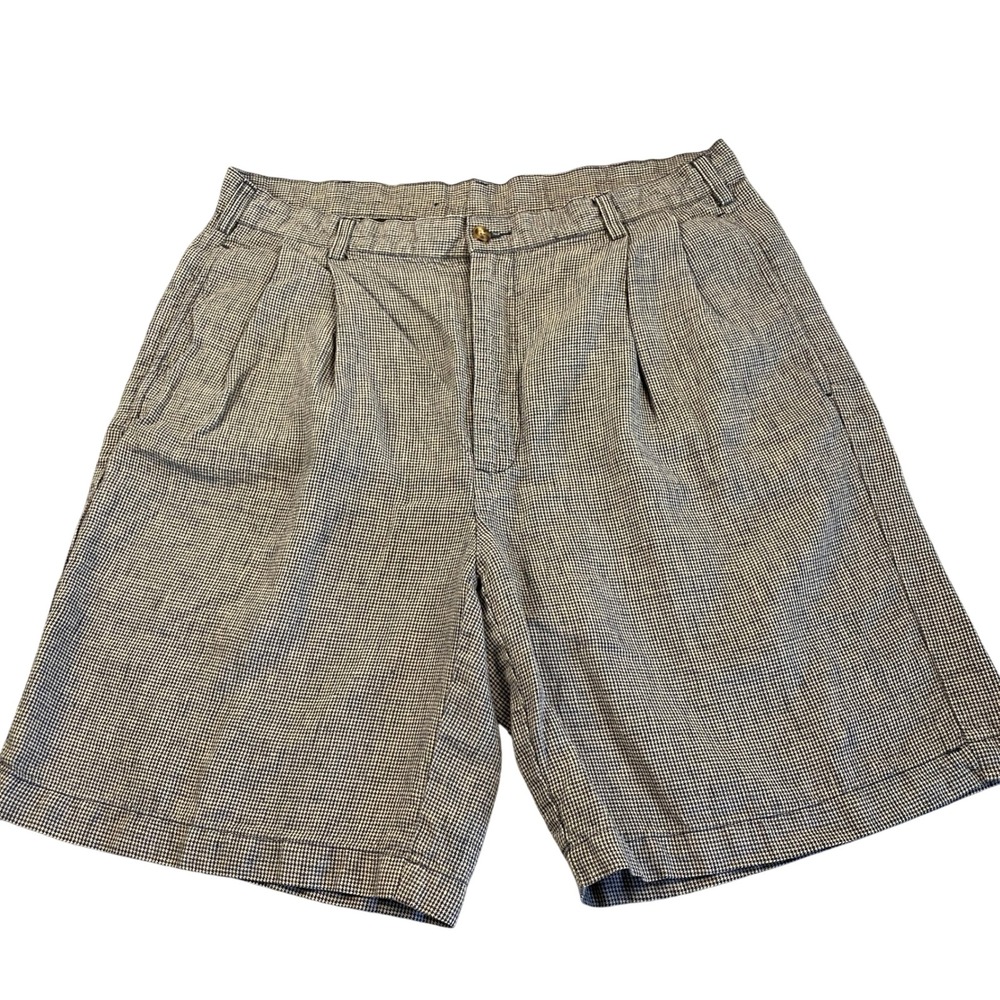 Jos A Bank Travelers‎ Collection Mens 35 Black White 100% Linen Pleated Shorts